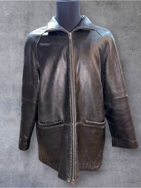 Relativity Black Leather Trench Coat